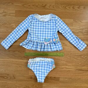 Tommy Bahama Blue Gingham Long Sleeve toddler 2T Swimsuit Set